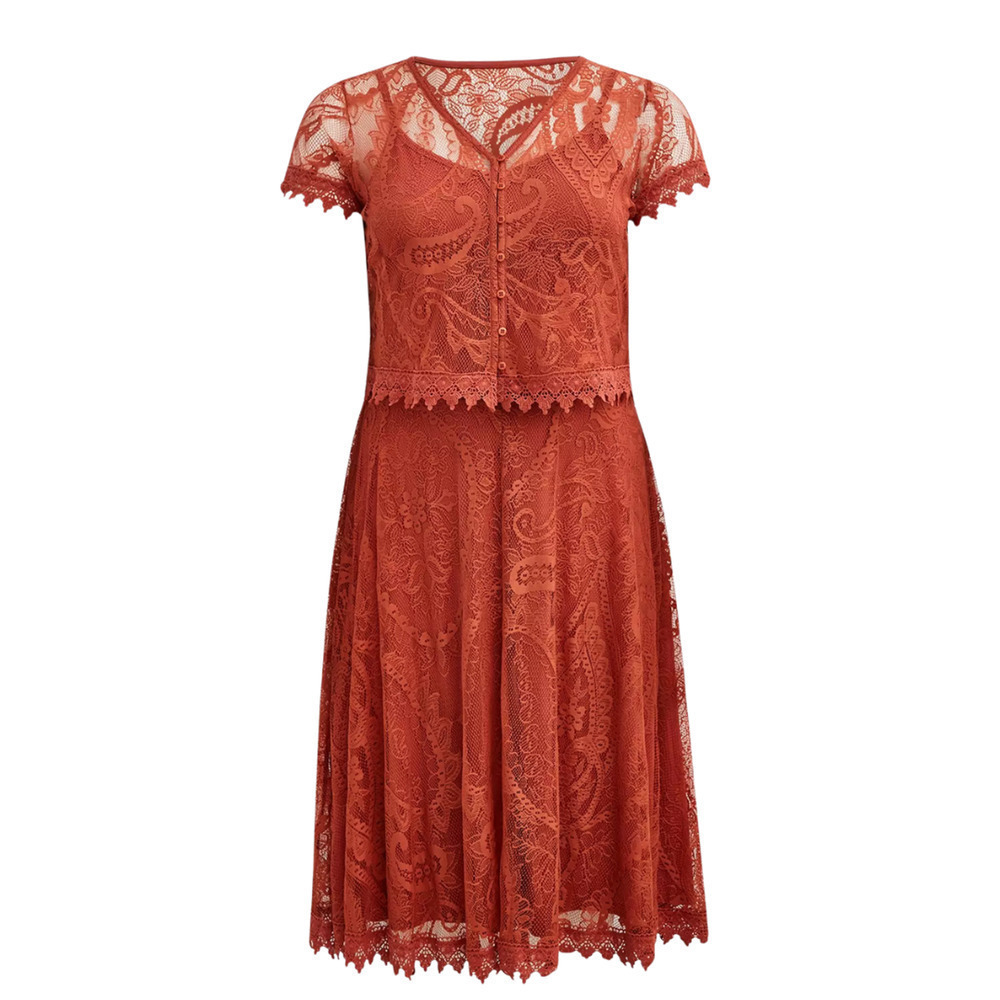 Torrid Midi Lace Crop Top And Skirt Set Plus Size 1X NWT Rust Cami Short Sleeve